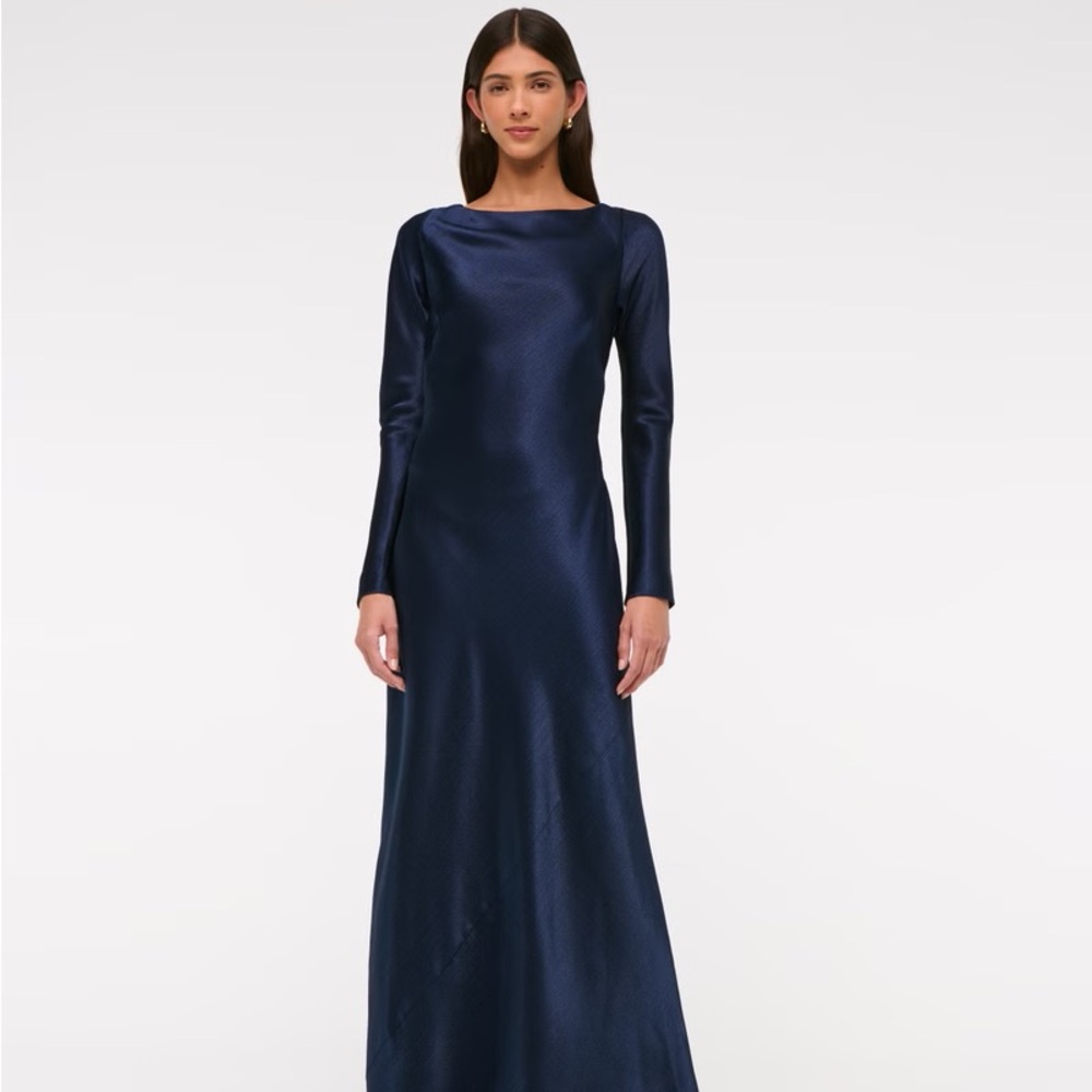 Abercrombie & Fitch Midnight Blue Long Sleeve Cowl Back Maxi Dress